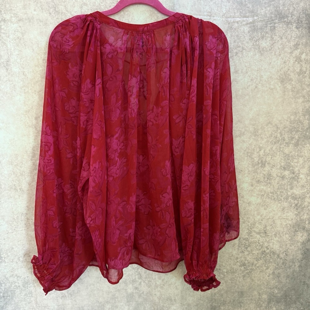 MNG Mango Women's Plus Multicolor Long Sleeve Pull Over Sheer Blouse Top 1XL - Picture 3 of 15